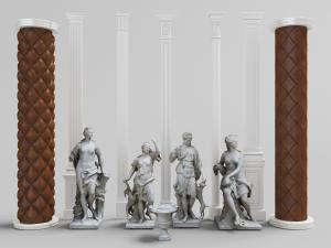 欧式装饰有菱形软包的罗马柱子、人物雕像