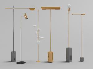 现代轻奢金色细金属灯柱白色灯罩的落地灯