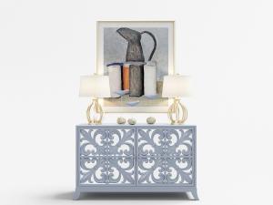 简欧装饰雕花图案的蓝灰色玄关柜、装饰画3d模型 简欧装饰雕花图案的蓝灰色玄关柜、装饰画