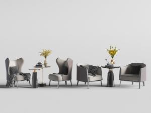 新中式单人沙发、茶几边几3d模型 新中式单人沙发、茶几边几