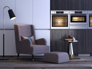 新古典单人沙发、脚踏、落地灯3d模型 新古典单人沙发、脚踏、落地灯