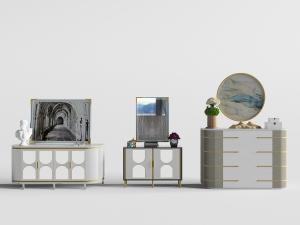 现代新中式轻奢装饰金属条的电视柜、端景台