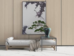 新中式美人榻、松枝盆景