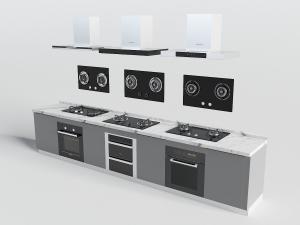 厨房整体嵌入橱柜中的消毒柜、燃气灶和抽油烟机