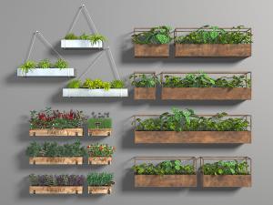 北欧挂在灰色墙面上的盆栽植物墙