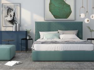 北欧宝石绿色双人床、上吊床头灯