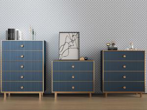 现代轻奢蓝色装饰金属条的斗柜