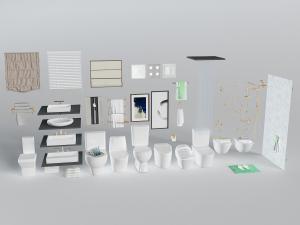 卫生间洗手盆、马桶、花洒、排风扇卫浴组合3d模型 卫生间洗手盆、马桶、花洒、排风扇卫浴组合