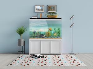 现代北欧白色装饰柜和水族鱼缸