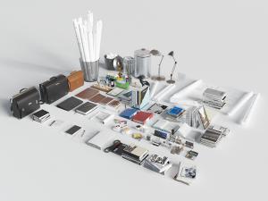 书籍、公文包、文件夹和笔筒等办公文具