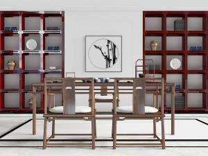 中式茶室实木茶桌椅组合