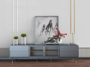 新中式灰色大玻璃柜门的电视柜