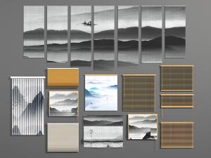 中式山水图案的挂帘、百叶帘