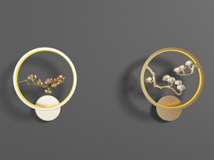 中式带有装饰性松枝的壁灯