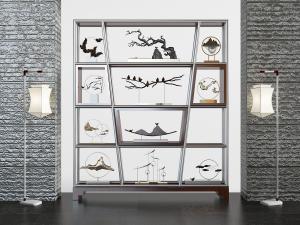 放在玄关的中式展示柜、落地灯