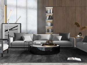 现代浅灰色多人长沙发、双人沙发和单人沙发组合