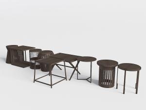 新中式装饰木栅格的茶几、坐凳3d模型 新中式装饰木栅格的茶几、坐凳