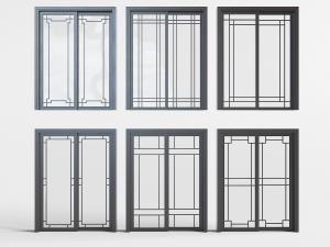 新中式深灰色双扇玻璃推拉门