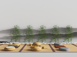 中式蒲席、坐垫和围棋