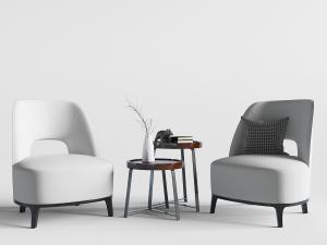 新中式靠背镂空单人沙发、茶几3d模型 新中式靠背镂空单人沙发、茶几