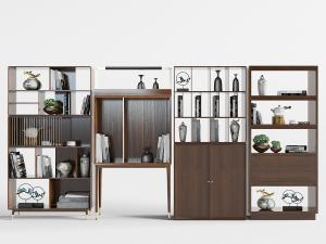 新中式四组实木开放式装饰柜