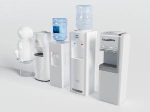 白色立式和机器人造型的饮水机