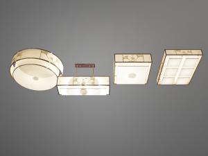 中式方形、圆形装饰银杏叶的吸顶灯3d模型 中式方形、圆形装饰银杏叶的吸顶灯