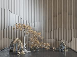 中式假山、松树园林景观