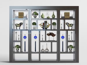 新中式灰色展示装饰柜