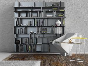 后现代个性单人沙发和黑色书柜