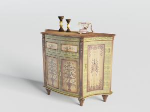 欧式复古做旧带有花瓶植物装饰的装饰柜