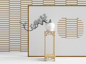 中式花架白色陶瓷花盆的盆景盆栽