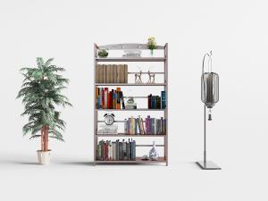 中式四层书柜、落地灯