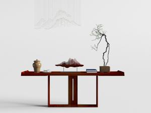 中式实木案几、盆景3d模型 中式实木案几、盆景