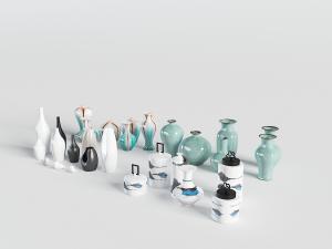 中式白色、青色陶艺陶瓷器皿