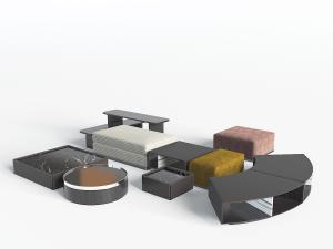 新中式软包沙发凳、扇形茶几3d模型 新中式软包沙发凳、扇形茶几