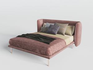 现代珊瑚红色软包床头双人床