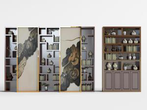 新中式带有祥云装饰画的装饰柜