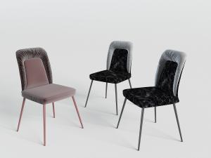 现代粉色、黑色的布艺餐椅