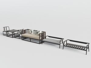 中式实木框架的多人沙发、休闲椅