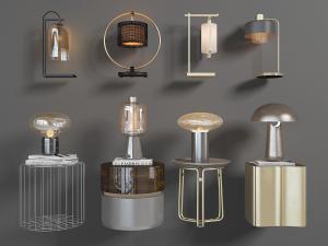 新中式圆形铁艺茶几、边几和台灯