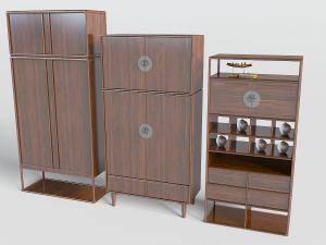 新中式实木带柜门的收纳柜