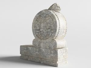 中式古旧门头装饰有狮子的雕花石鼓