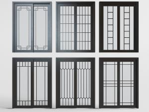 中式黑色实木门框的玻璃推拉门