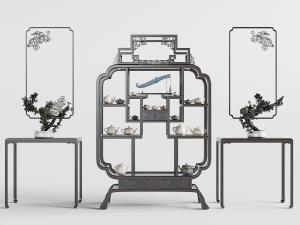 中式花朵造型装饰柜、花架盆景