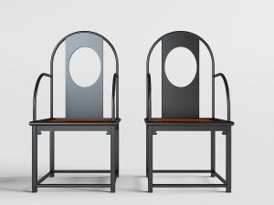 中式黑色旧式圆洞靠背的太师椅、扶手椅