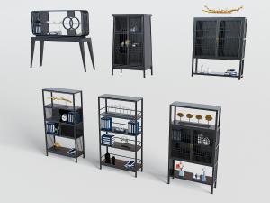 新中式黑色镂空柜门装饰柜