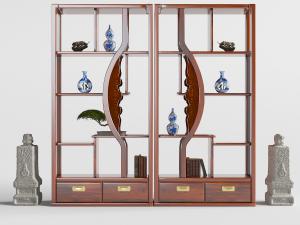 中式红木装饰柜、石狮