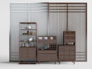 中式实木高低错落的装饰柜