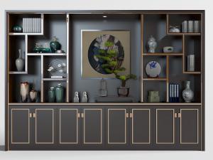 新中式带盆景的装饰柜